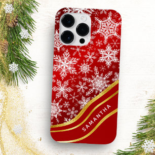Mit Monogramm Weihnachts-Rot-Gold-Schneeflocken Case-Mate iPhone 14 Pro Max Hülle