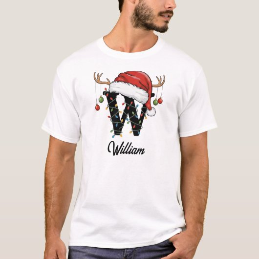 Mit Monogramm Weihnachtsantler-Weihnachtsmannmütze T-Shirt (Vorderseite)