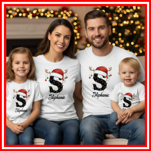 Mit Monogramm Weihnachtsantler-Weihnachtsmannmütze T-Shirt