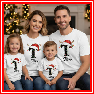 Mit Monogramm Weihnachtsantler-Weihnachtsmannmütze T-Shirt