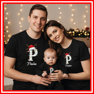 Mit Monogramm Weihnachtsantler-Weihnachtsmannmütze T-Shirt