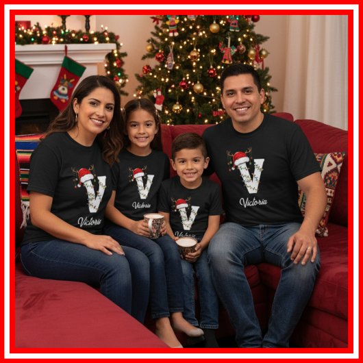 Mit Monogramm Weihnachtsantler-Weihnachtsmannmütze T-Shirt