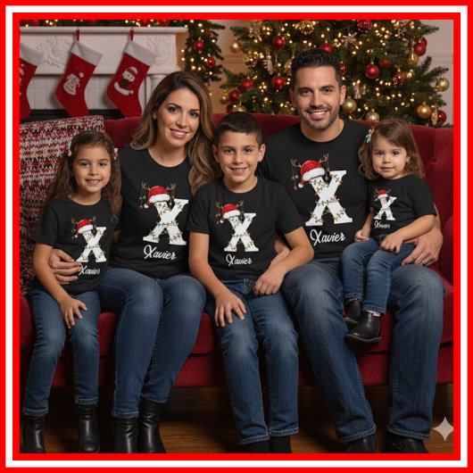 Mit Monogramm Weihnachtsantler-Weihnachtsmannmütze T-Shirt