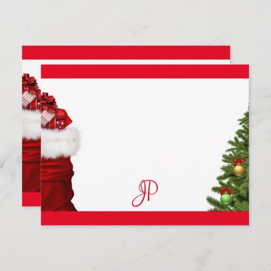 Mit Monogramm Weihnachtsbaum-Kalligraphie-Template Mitteilungskarte (Vorne/Hinten)