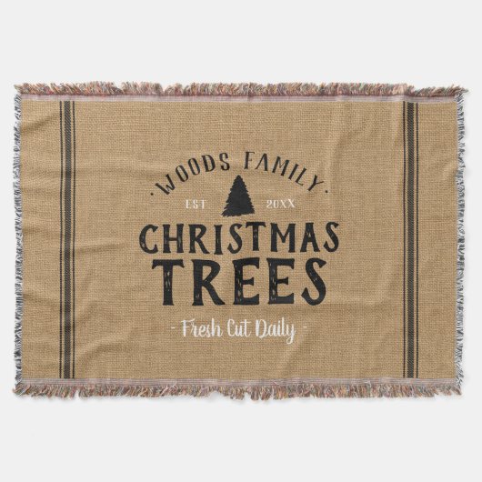 Mit Monogramm Weihnachtsbaumfarm Grain Sack Decke (Vorderseite)