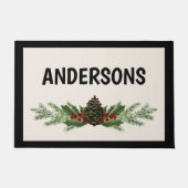 Mit Monogramm Weihnachtsfeier mit Pine Greenery Fußmatte (Vorderseite)