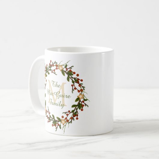 Mit Monogramm Weihnachtsfeier Tasse Wreath (Vorderseite Links)