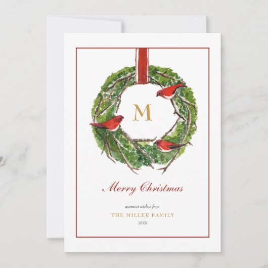 Mit Monogramm Weihnachtskranz Feiertagskarte (Vorderseite)