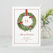 Mit Monogramm Weihnachtskranz Feiertagskarte (Stehend Vorderseite)