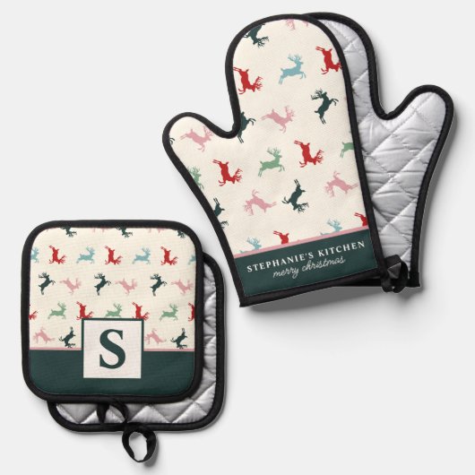 Mit Monogramm Weihnachtsmann Ofenhandschuh & Topflappen-Set (Vorderseite/Rückseite)