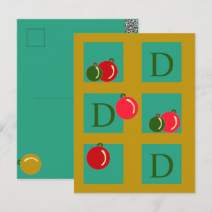 Mit Monogramm Weihnachtsschmuck, Rot, Grün, Gold Postkarte