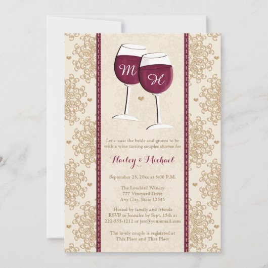 Mit Monogramm Wein-Glas-Paar-Polterabend Einladung (Vorderseite)