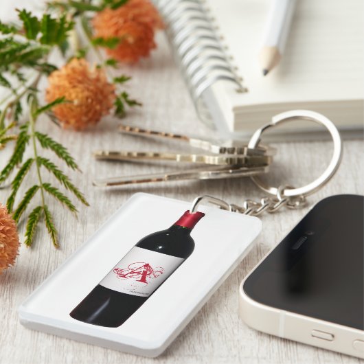 Mit Monogramm Weinflasche Acrylic Schlüsselanhänge Schlüsselanhänger (Vorderseite rechts)