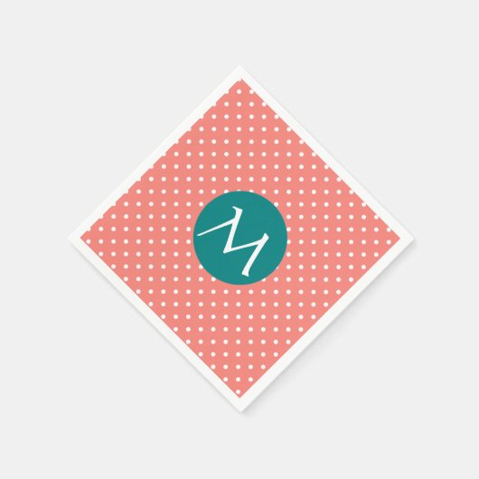 Mit Monogramm Weiß, Korallenrosa und Aquamariner P Serviette (Ecke)