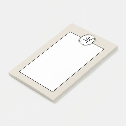 Mit Monogramm, weiß mit schwarzem Kranz Post-it Klebezettel (angewinkelt)