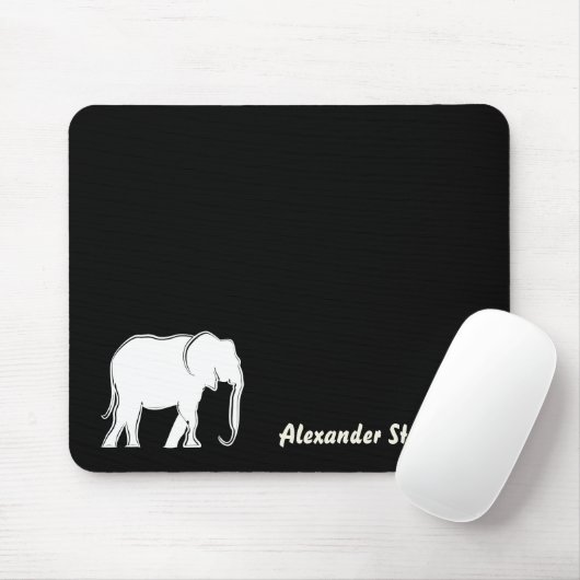 Mit Monogramm weiße Elefant Minimalschwarz Mousepad (Mit Mouse)