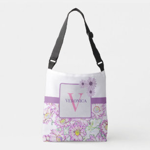 Mit Monogramm, weiße und Lila Totbeutel Tragetaschen Mit Langen Trägern