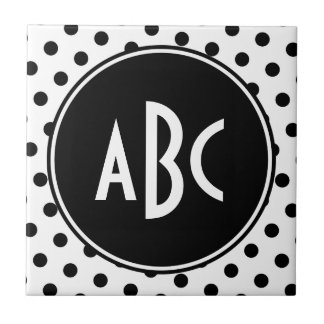Mit Monogramm weiße und schwarze Polka-Punkte Fliese