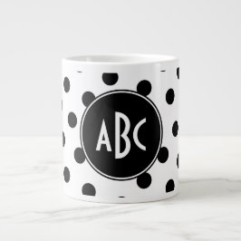 Mit Monogramm weiße und schwarze Polka-Punkte Jumbo-Tasse