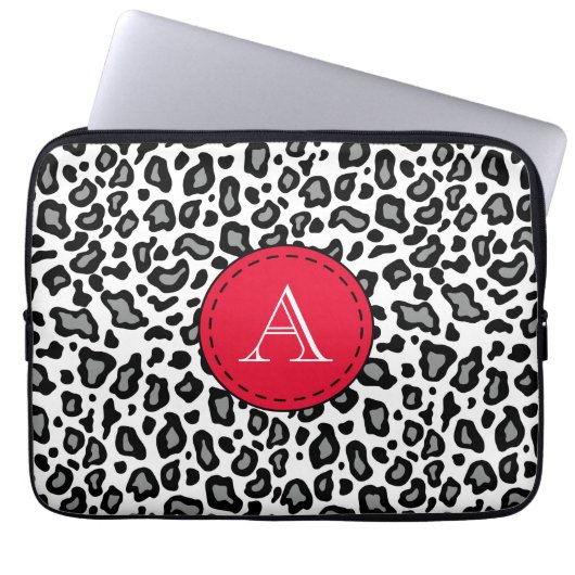 Mit Monogramm weißer Leopard-Laptop-Sieb Laptopschutzhülle (Vorderseite)