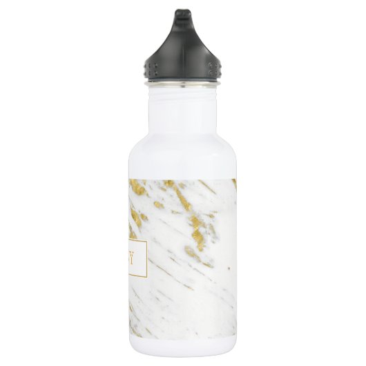 Mit Monogramm weißer Marmor mit Gold-Glitzer Edelstahlflasche (Rechts)