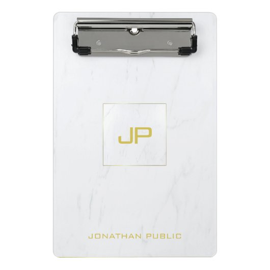 Mit Monogramm weißer Marmor Modernes Elegantes Mini Klemmbrett (Vorderseite)