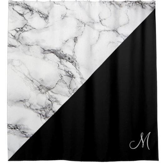 Mit Monogramm weißer Marmorstein Duschvorhang (Vorderseite)