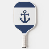 Mit Monogramm Weißer Navy-Blue-Anker Pickleball Schläger (Rückseite)