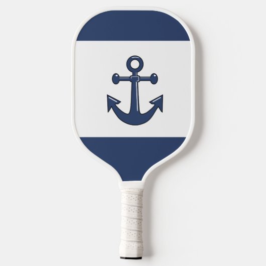 Mit Monogramm Weißer Navy-Blue-Anker Pickleball Schläger (Rückseite)