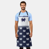 Mit Monogramm Weißer Navy Blue Crab Nautic Schürze (Getragen)