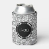 Mit Monogramm weißer und grauer Glitzer Dosenkühler (Kanne Vorderseite)