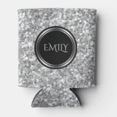 Mit Monogramm weißer und grauer Glitzer Dosenkühler (Vorderseite)