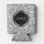 Mit Monogramm weißer und grauer Glitzer Dosenkühler (Rückseite)