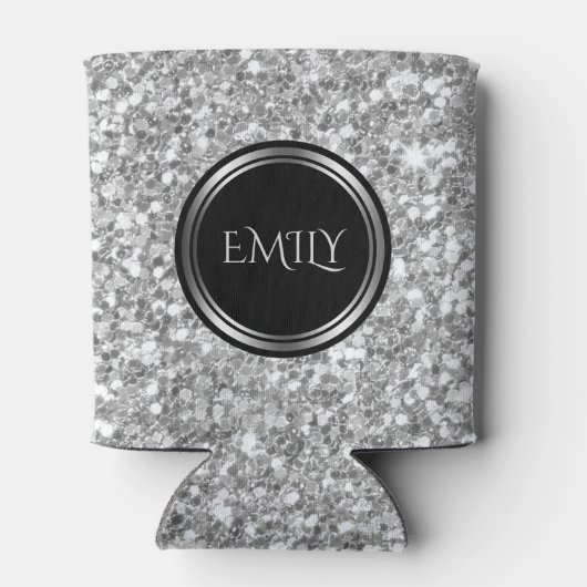 Mit Monogramm weißer und grauer Glitzer Dosenkühler (Rückseite)