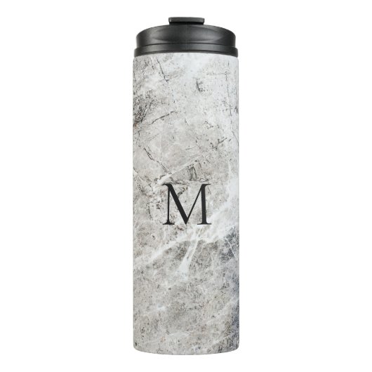 Mit Monogramm weißer und grauer Marmor Thermosbecher (Vorderseite)
