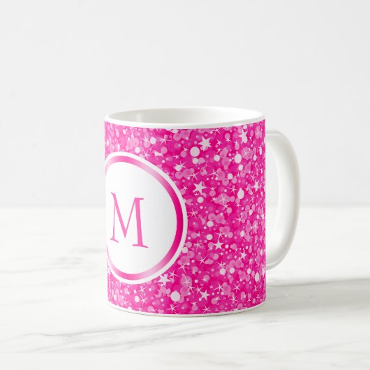 Mit Monogramm weißer und rosa Glitzer Kaffeetasse (VorderseiteRechts)