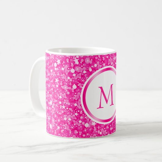 Mit Monogramm weißer und rosa Glitzer Kaffeetasse (Vorderseite Links)