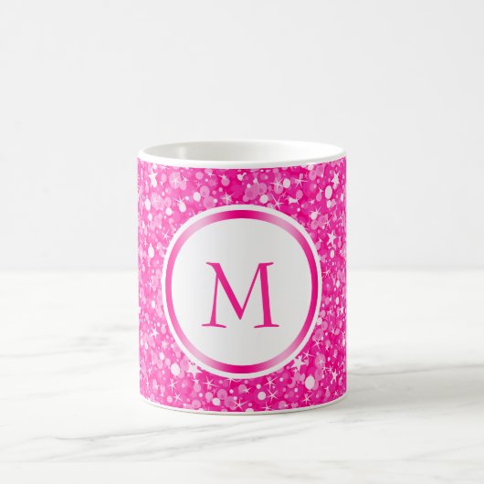 Mit Monogramm weißer und rosa Glitzer Kaffeetasse (Mittel)