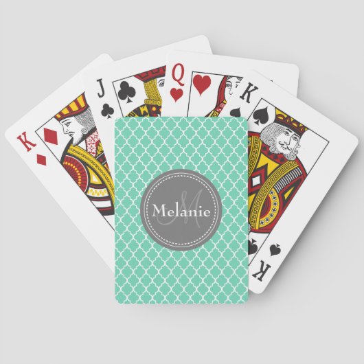 Mit Monogramm, weißes marokkanisches Gittermuster Spielkarten (Rückseite)