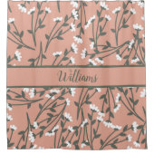 Mit Monogramm weißes Rosa und grünes Blumenmuster Duschvorhang (Vorderseite)