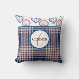 Mit Monogramm, weißes und blaues Kissen