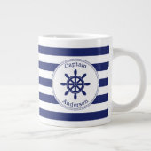 Mit Monogramm "Wheel Blue Stripe" des Schiffskapit Jumbo-Tasse (Rechts)