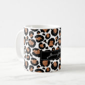 Mit Monogramm White and Gold Foil Gepardmuster Kaffeetasse (Vorderseite Links)