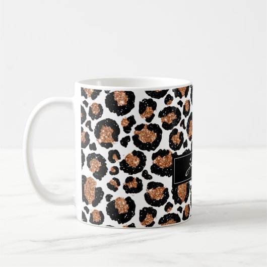 Mit Monogramm White and Gold Foil Gepardmuster Kaffeetasse (Links)