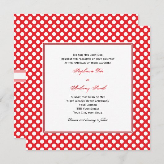 Mit Monogramm White and Red Polka Dot Wedding Einladung (Vorne/Hinten)