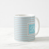 Mit Monogramm White Blue Gray Zickzack Kaffeetasse (VorderseiteRechts)