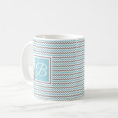 Mit Monogramm White Blue Gray Zickzack Kaffeetasse (Vorderseite Links)