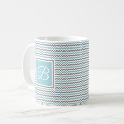 Mit Monogramm White Blue Gray Zickzack Kaffeetasse (Vorderseite Links)