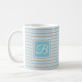Mit Monogramm White Blue Gray Zickzack Kaffeetasse (Links)
