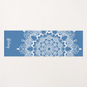 Mit Monogramm White & Blue Mandala Muster Yoga Mat Yogamatte (Vorderseite (Horizontal))
